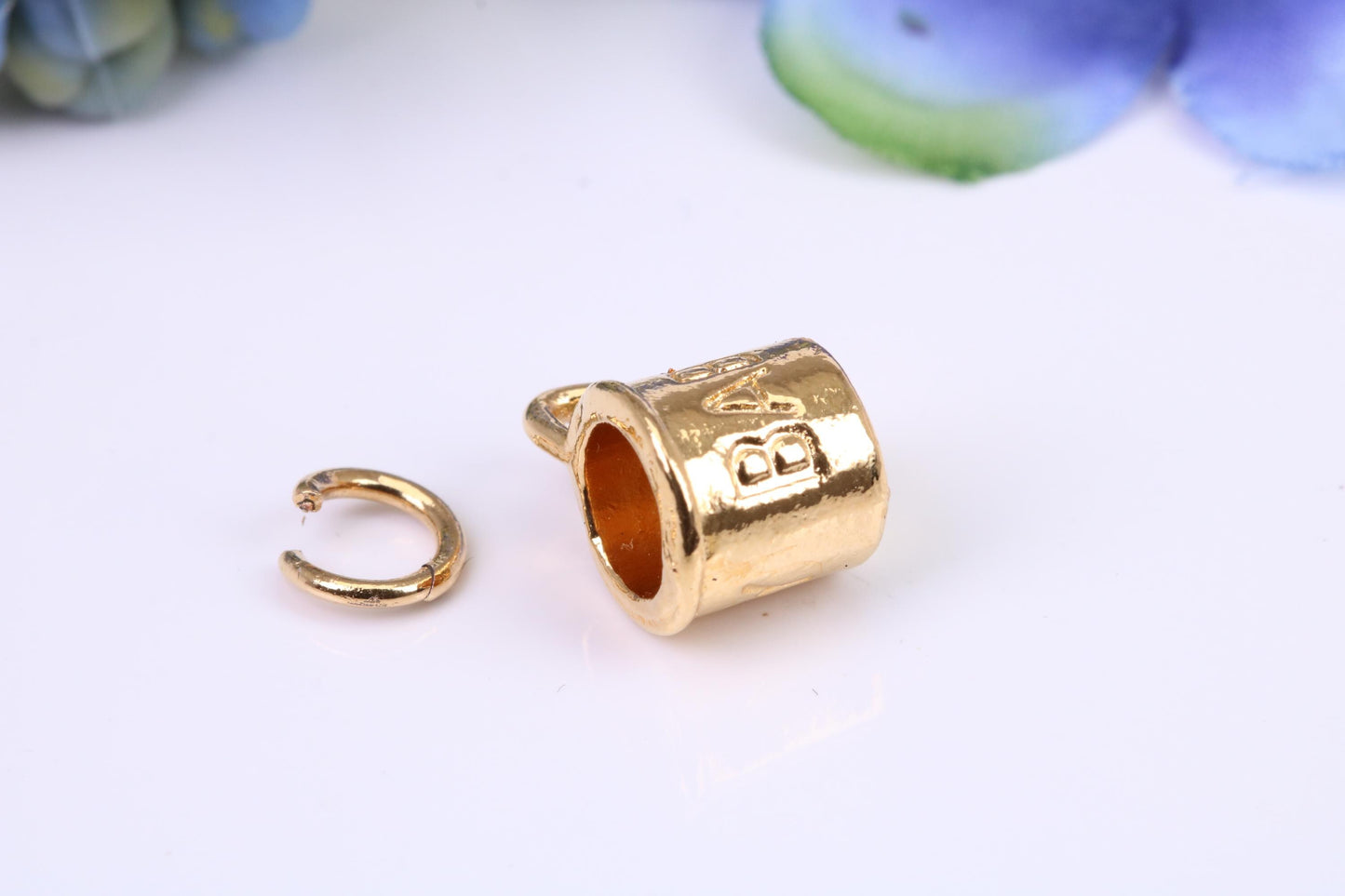 Baby Mug Charm, Made from Solid Yellow Gold, British Hallmarked, Complete with Attachment Link