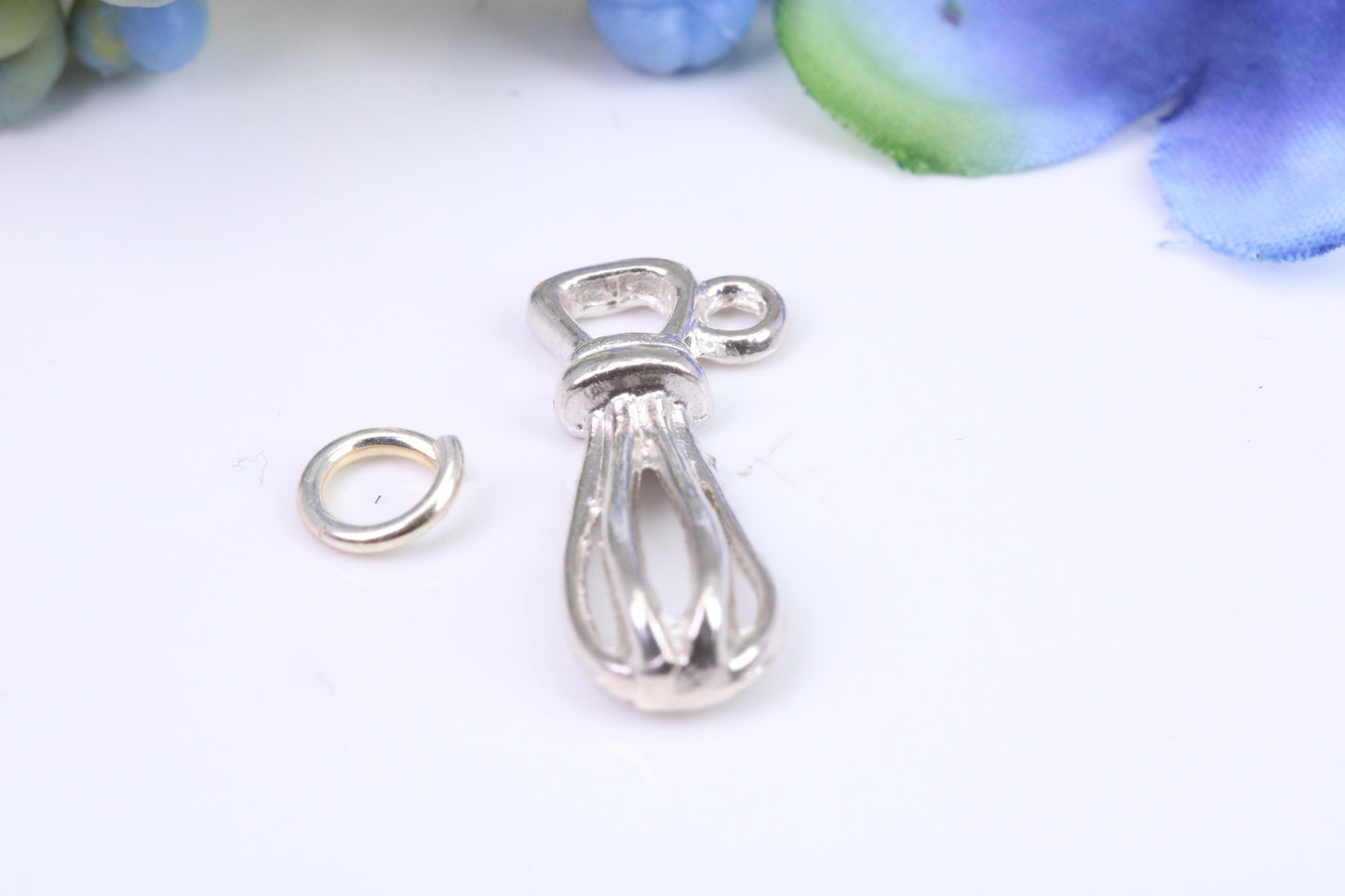 Food Whisker Charm, Made from Solid Cast Silver