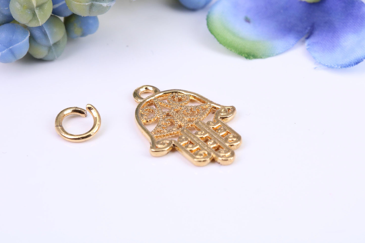 Hamsa Hand Charm, Made from Solid Cast Yellow Gold, British Hallmarked