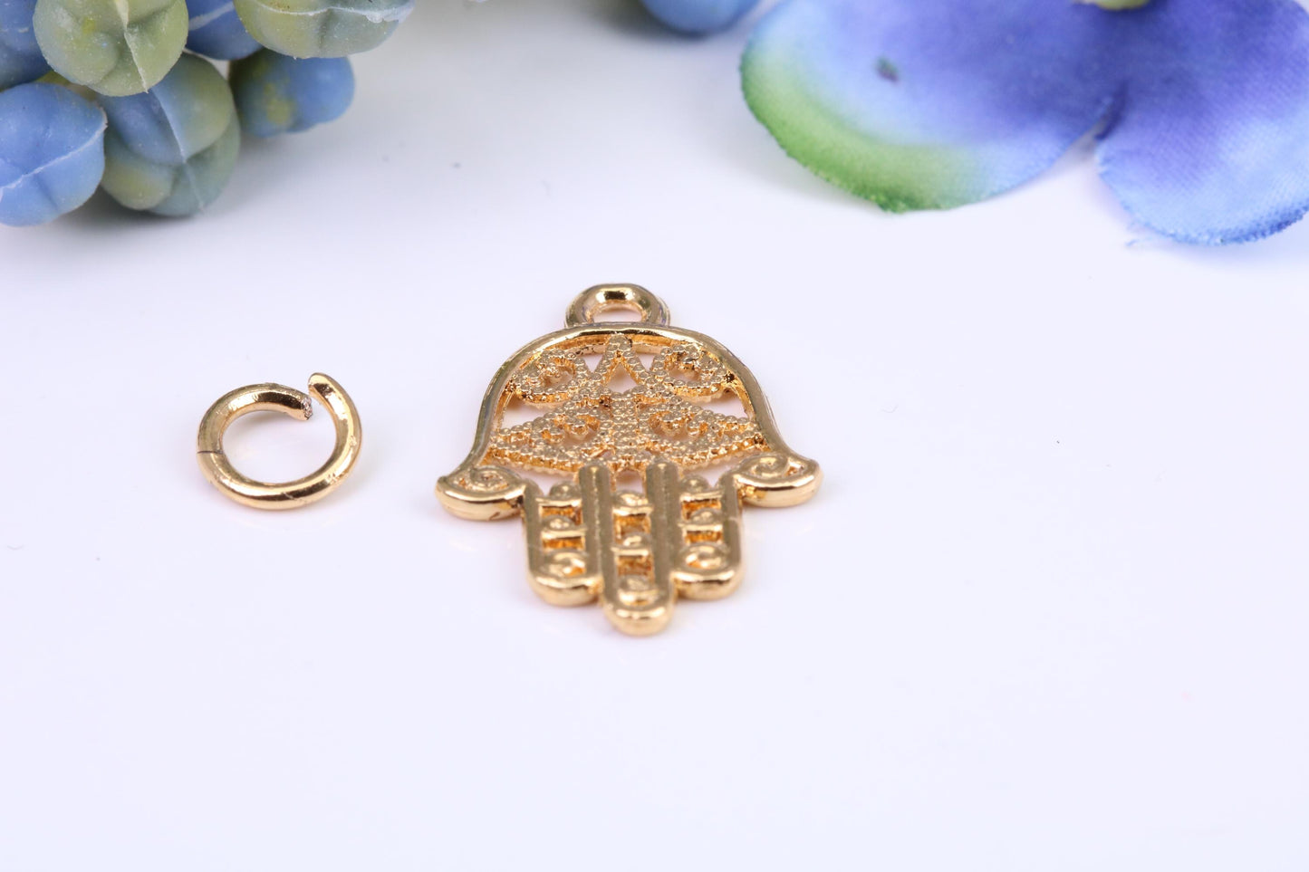 Hamsa Hand Charm, Made from Solid Cast Yellow Gold, British Hallmarked