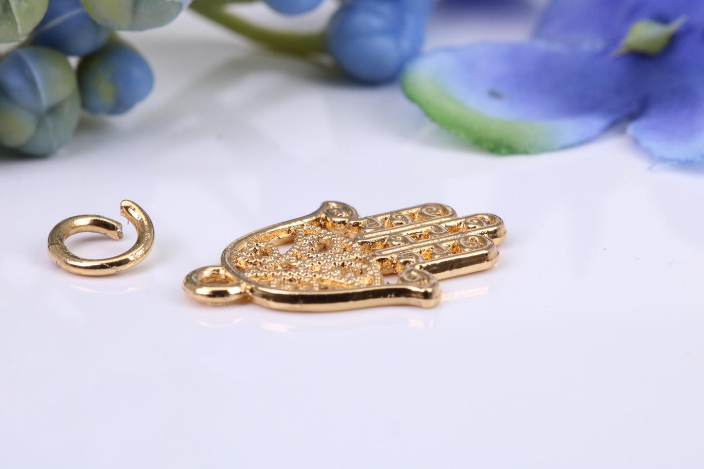 Hamsa Hand Charm, Made from Solid Cast Yellow Gold, British Hallmarked