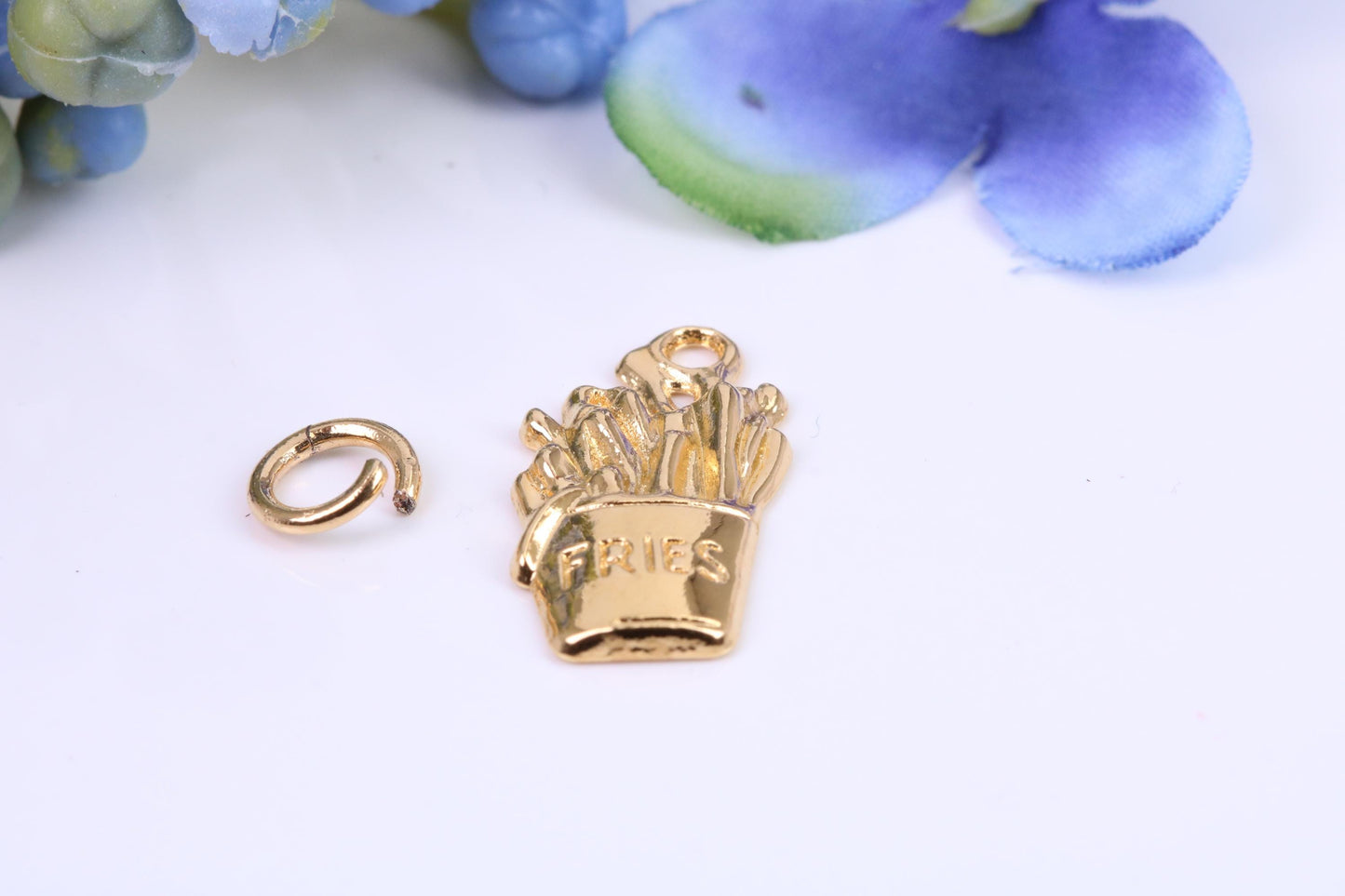 Pack of French Fries Charm, Made from Solid Cast Yellow Gold, British Hallmarked