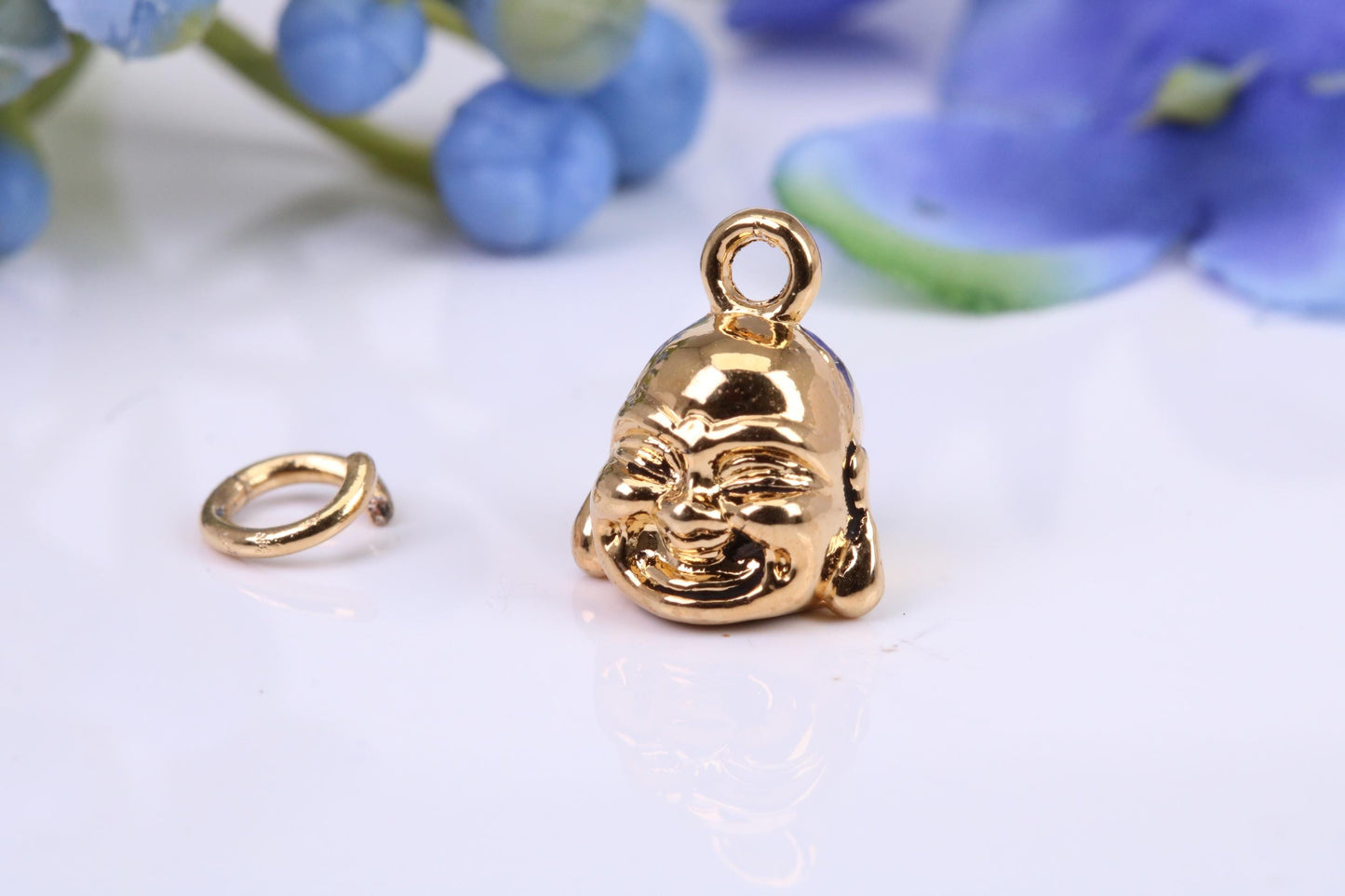 Buddha Charm, Made from Solid Yellow Gold, British Hallmarked, Complete with Attachment Link