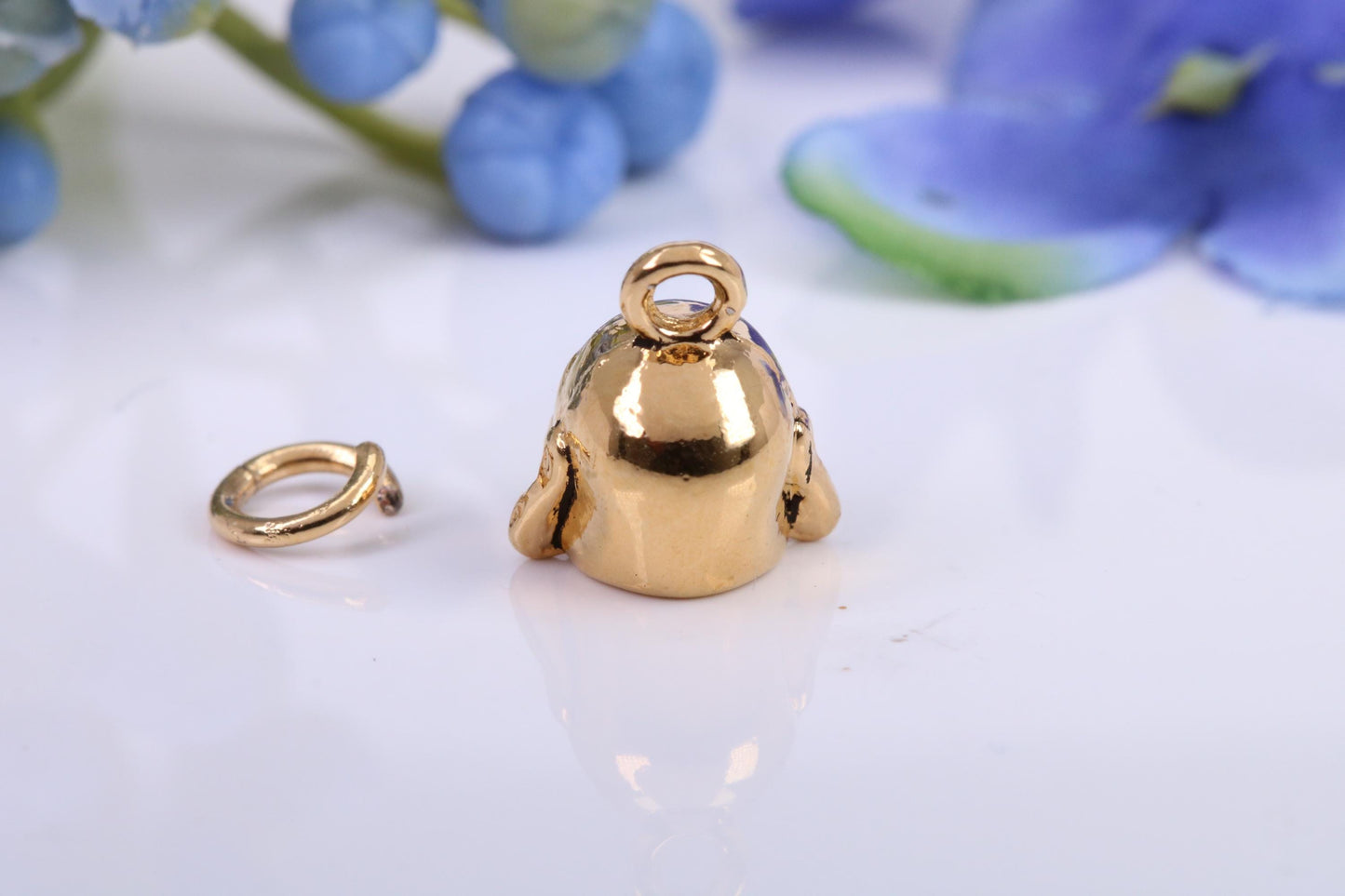 Buddha Charm, Made from Solid Yellow Gold, British Hallmarked, Complete with Attachment Link