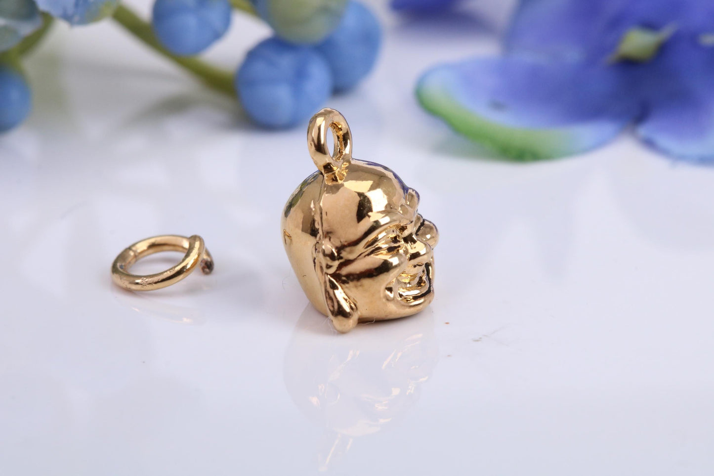 Buddha Charm, Made from Solid Yellow Gold, British Hallmarked, Complete with Attachment Link