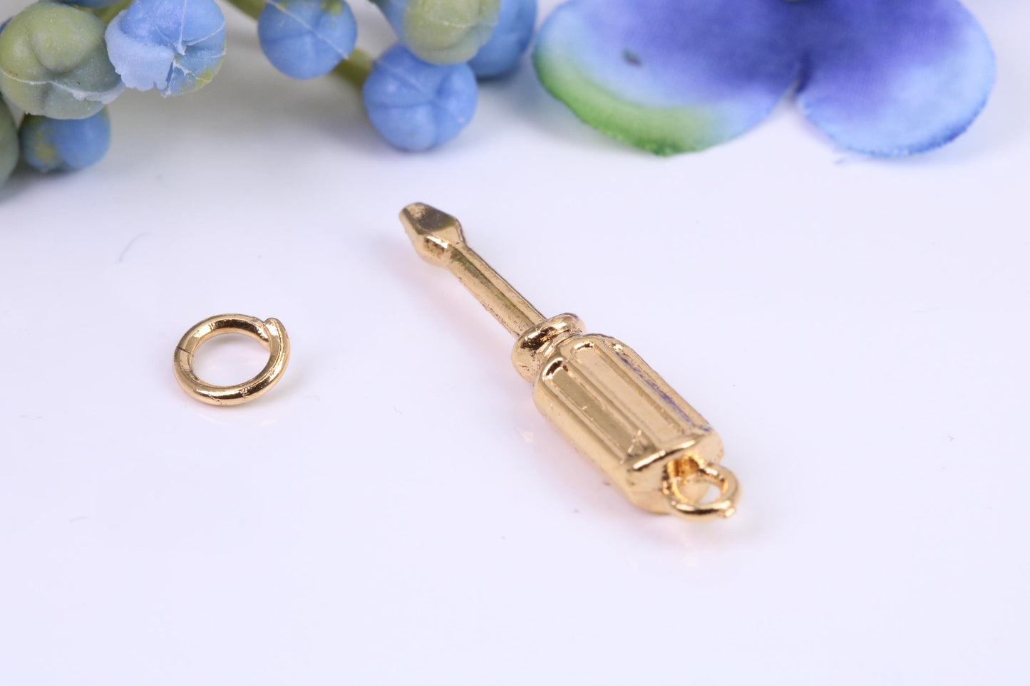 Screwdriver Charm, Made from Solid Cast Yellow Gold, British Hallmarked