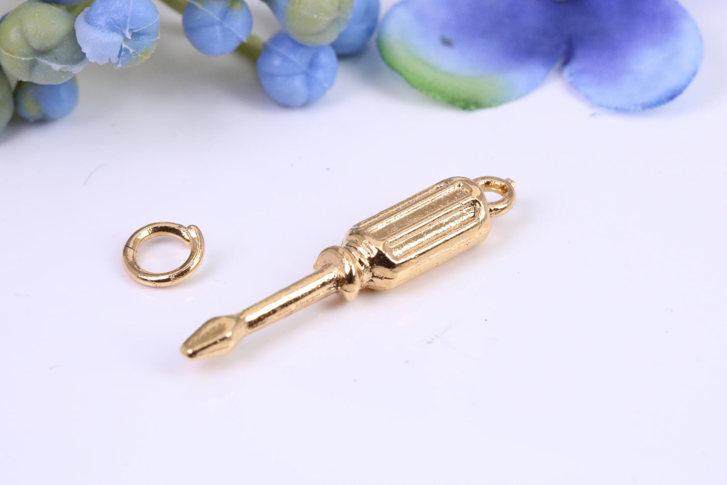 Screwdriver Charm, Made from Solid Cast Yellow Gold, British Hallmarked