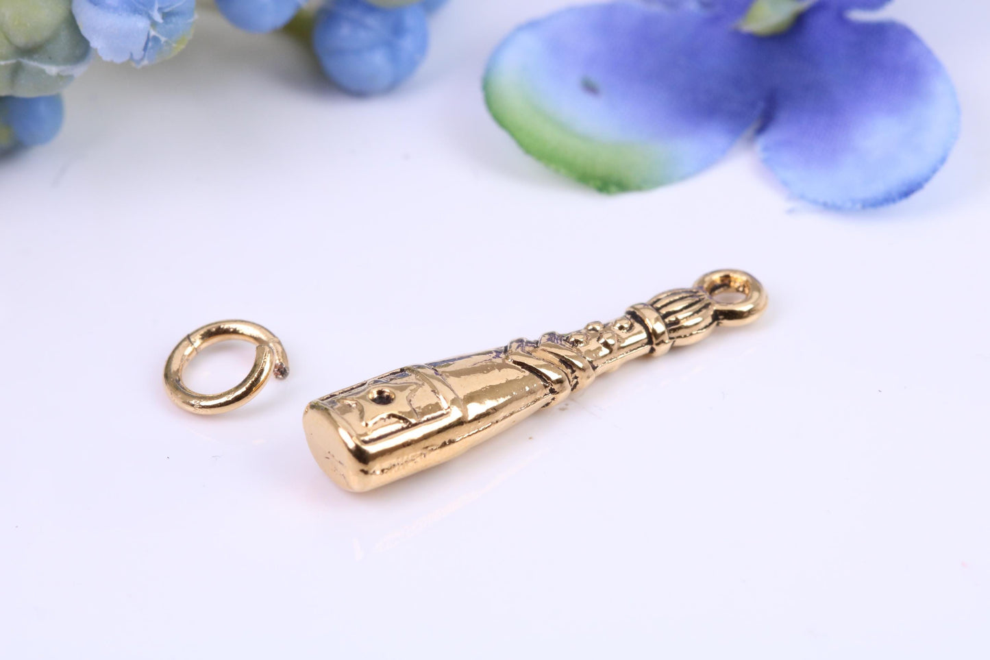 Champagne Bottle Charm, Made from Solid Cast Yellow Gold, British Hallmarked