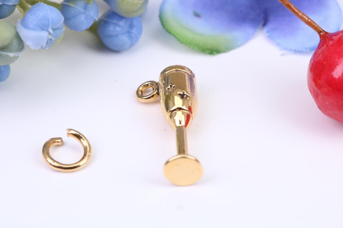 Champagne Flute Charm, Made from Solid Cast Yellow Gold, British Hallmarked
