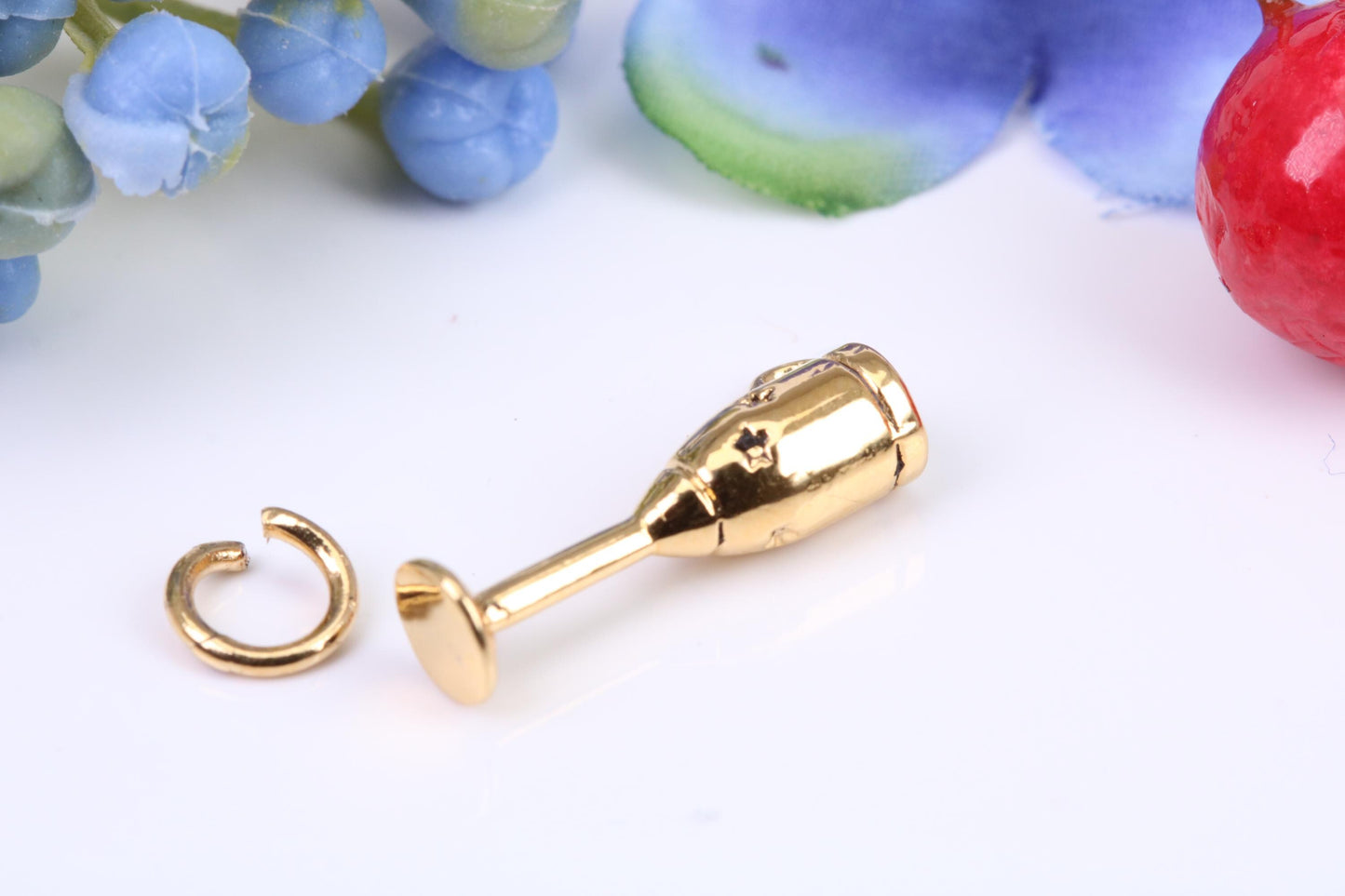 Champagne Flute Charm, Made from Solid Cast Yellow Gold, British Hallmarked