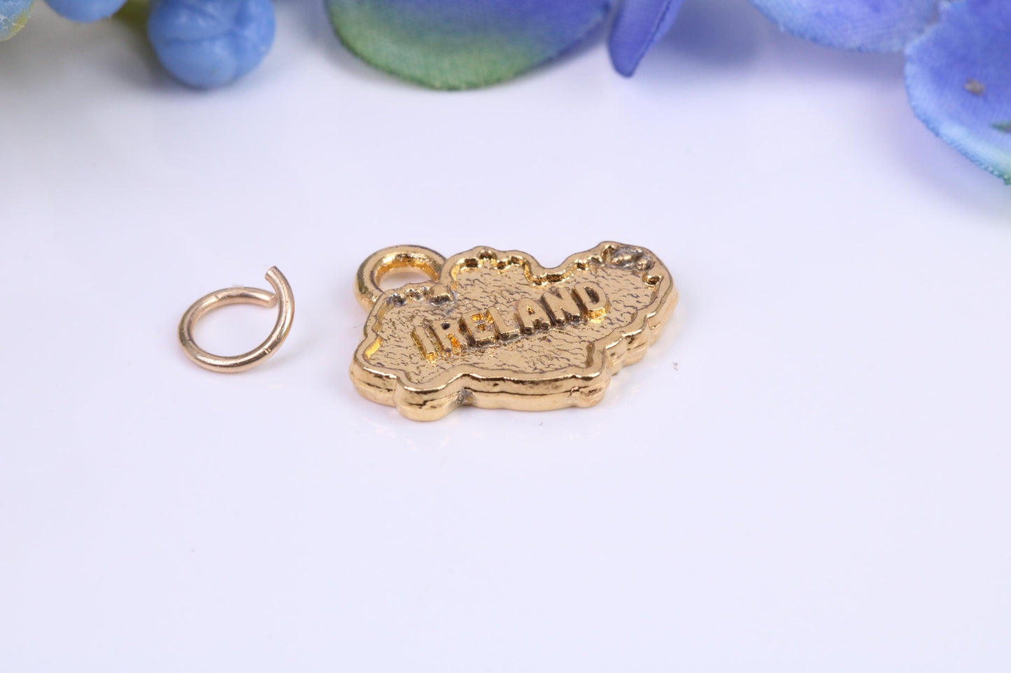 Map of Ireland Charm, Made from Solid Yellow Gold, British Hallmarked, Complete with Attachment Link