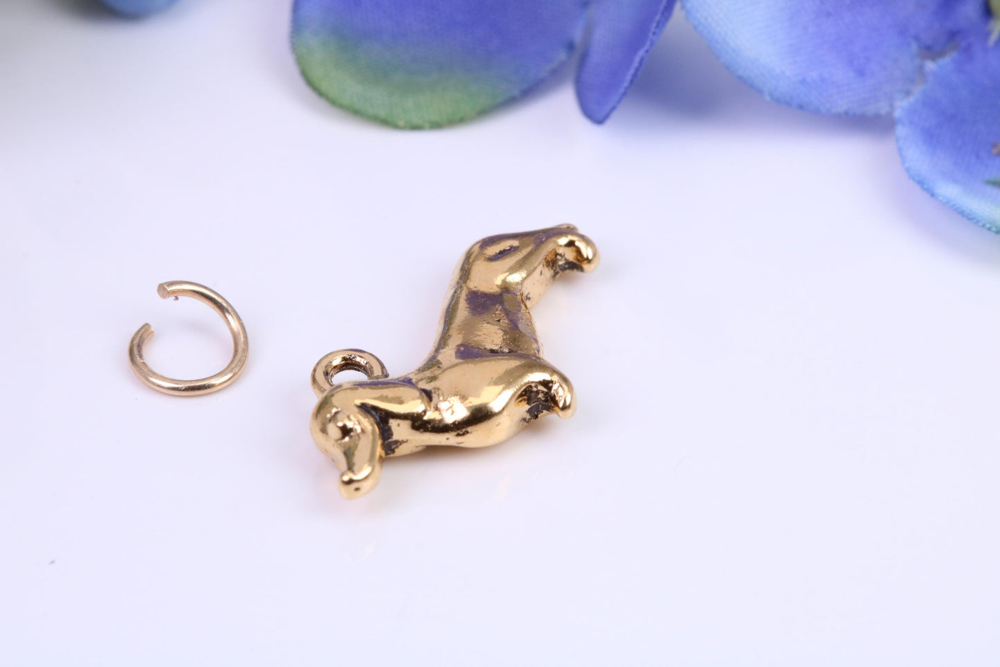 Dachshund Dog Charm, Made from Solid Cast Yellow Gold, Complete with Attachment Link