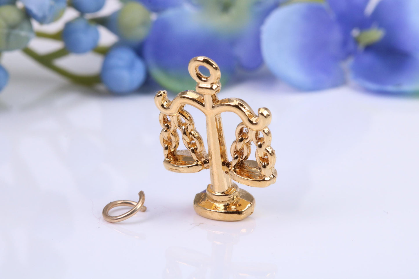 Weighing Scales Charm, Made from Solid Yellow Gold, British Hallmarked, Complete with Attachment Link