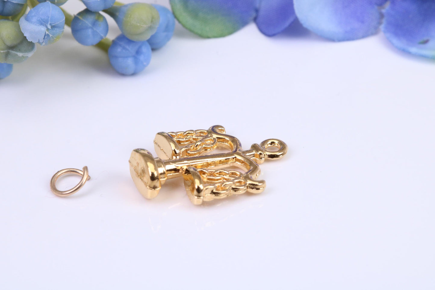 Weighing Scales Charm, Made from Solid Yellow Gold, British Hallmarked, Complete with Attachment Link