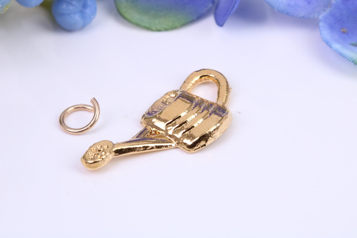 Garden Watering Can Charm, Made From Solid Cast Yellow Gold with British Hallmark, Complete with Attachment Link