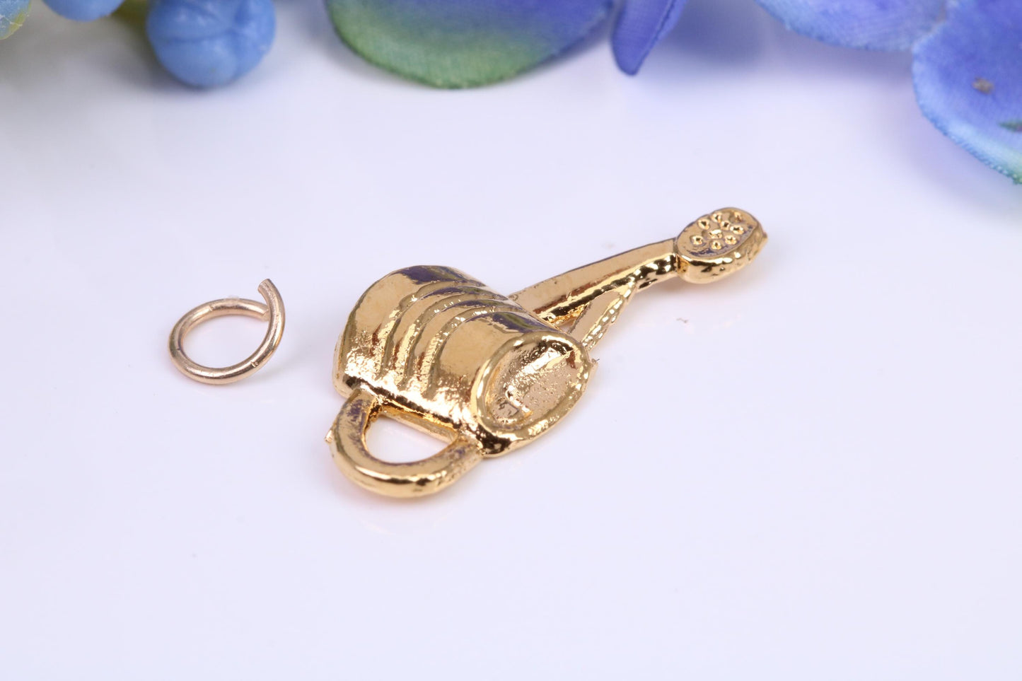 Garden Watering Can Charm, Made From Solid Cast Yellow Gold with British Hallmark, Complete with Attachment Link