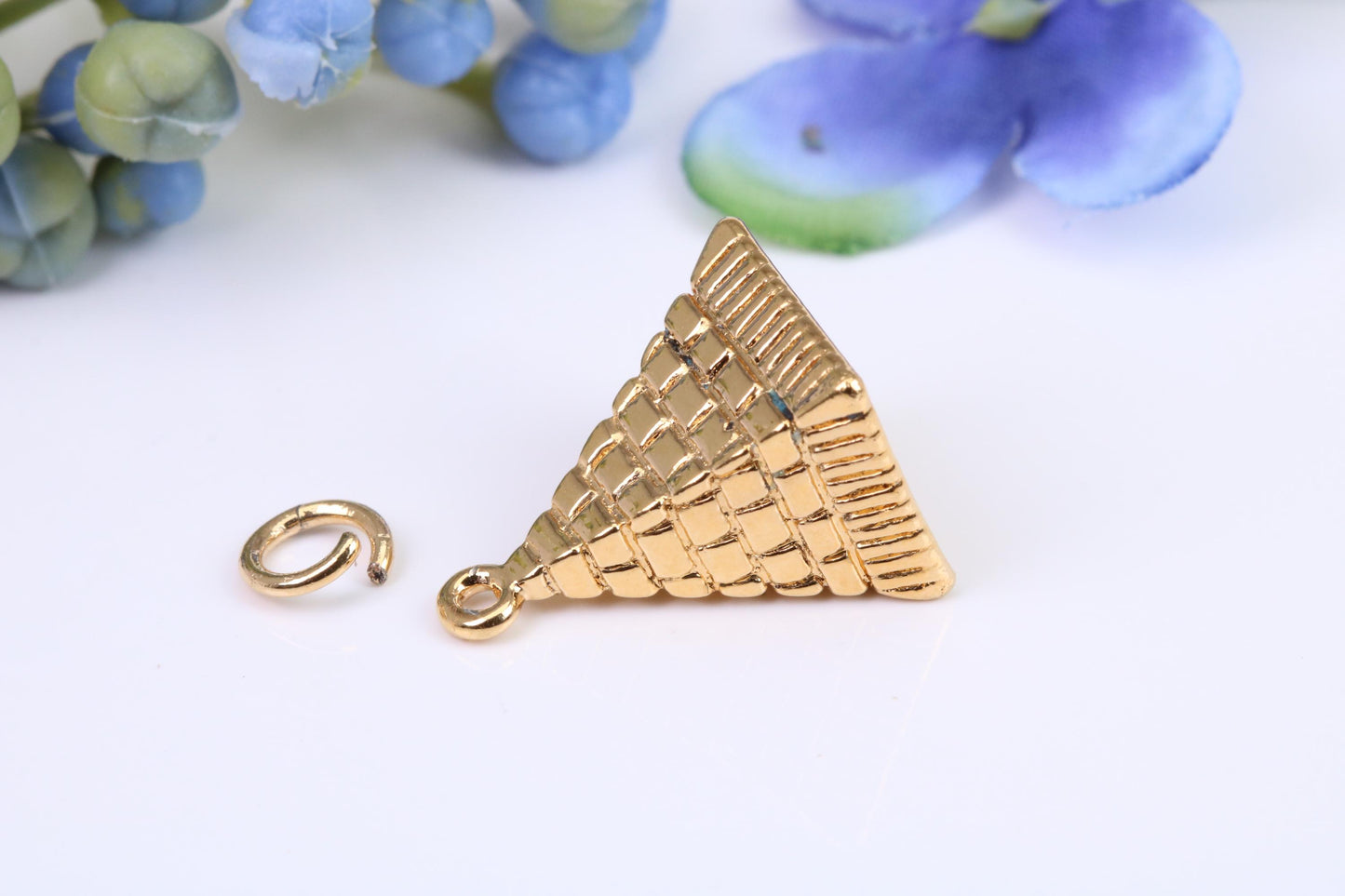 Pyramid Charm, Made from Solid Cast Yellow Gold, British Hallmarked, Complete with Attachment Link