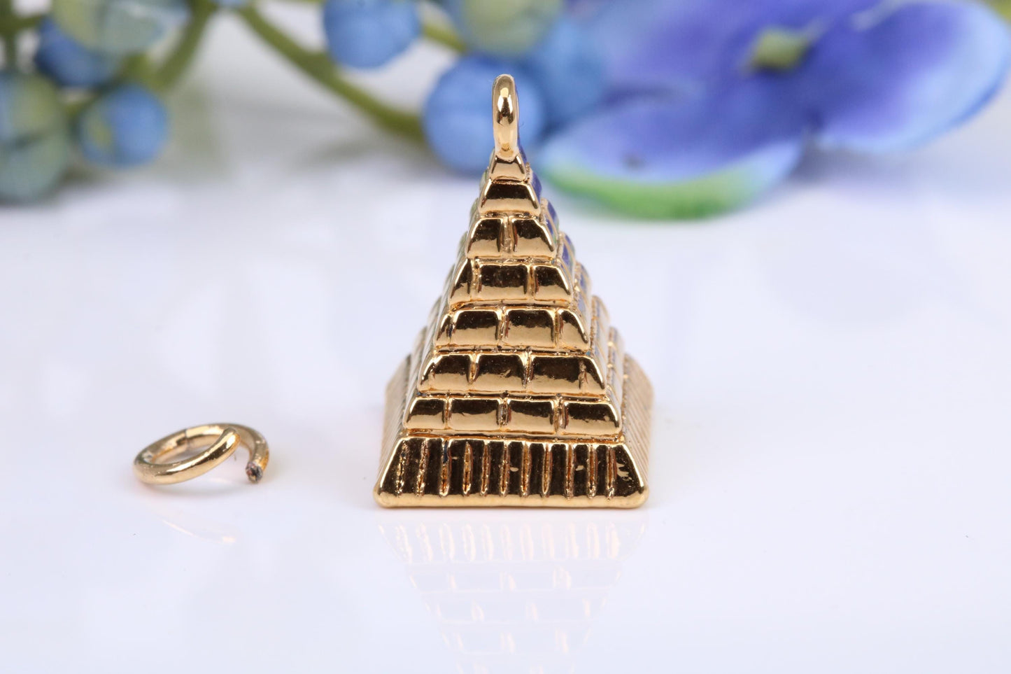 Pyramid Charm, Made from Solid Cast Yellow Gold, British Hallmarked, Complete with Attachment Link