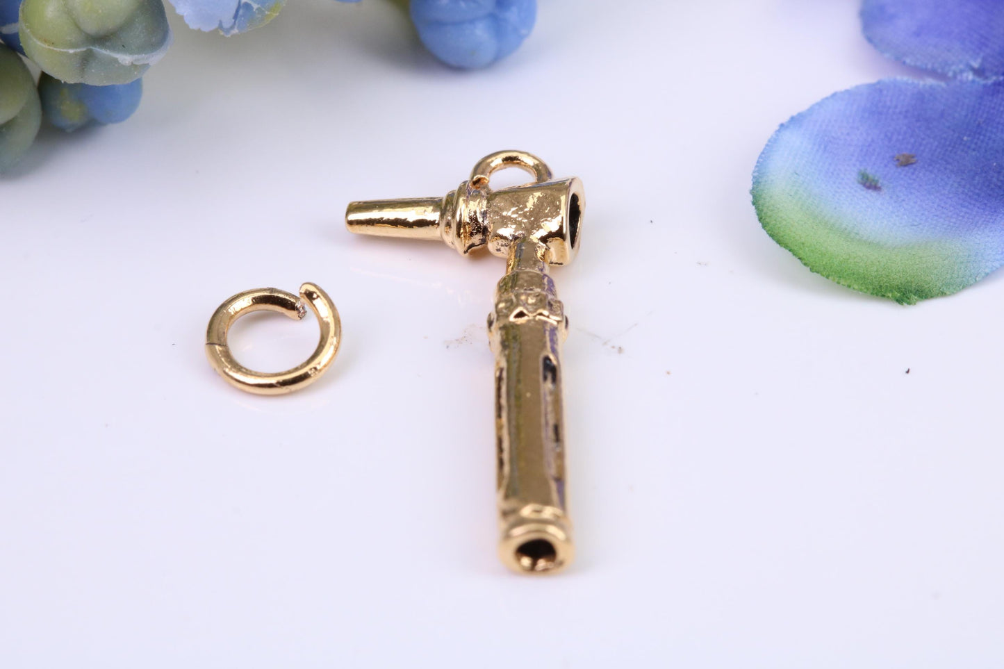 Ear Otoscope Charm, Made from Solid Cast Yellow Gold, British Hallmarked