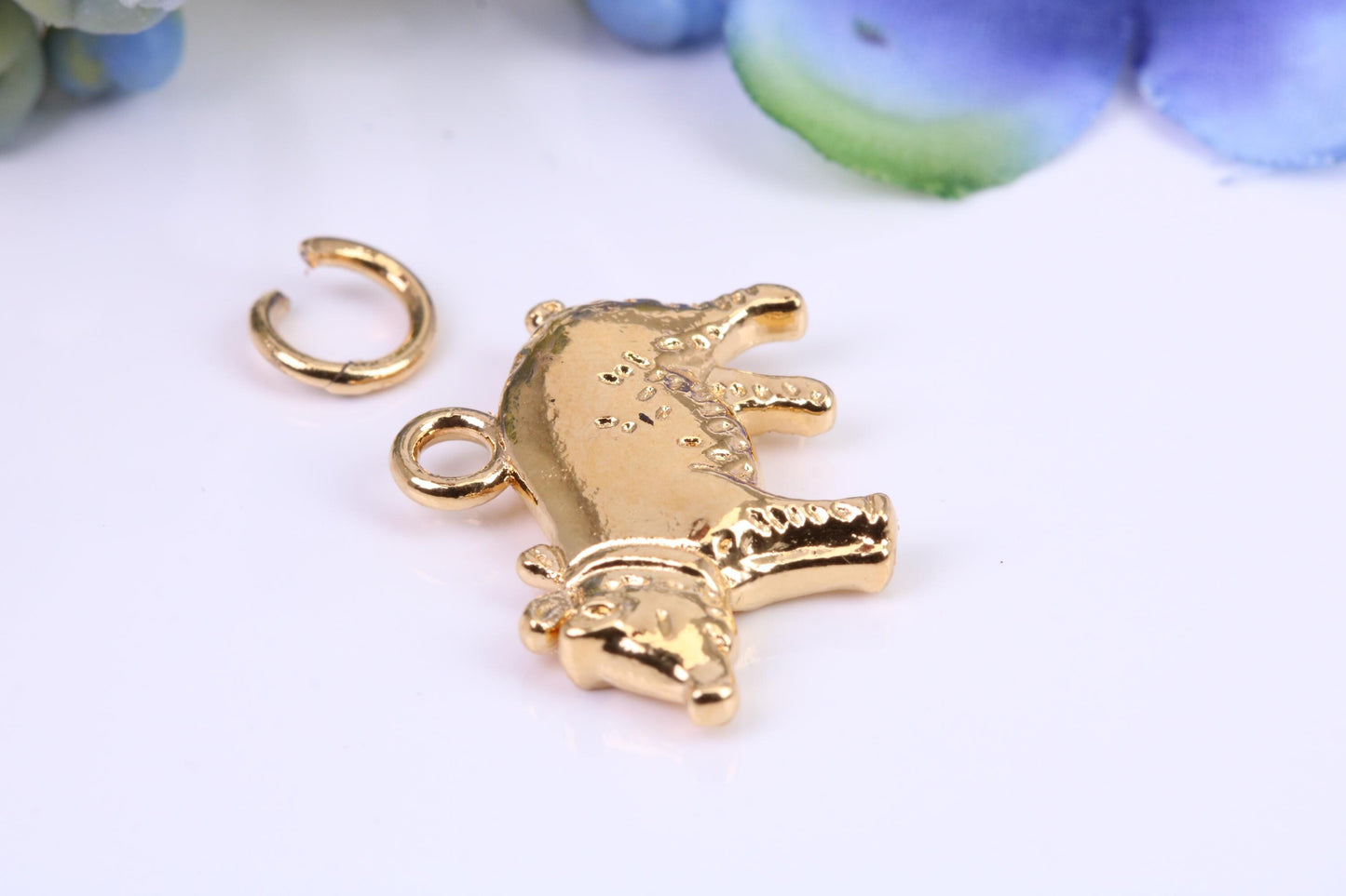 Farm Pig Charm, Made from Solid Yellow Gold, British Hallmarked, Complete with Attachment Link