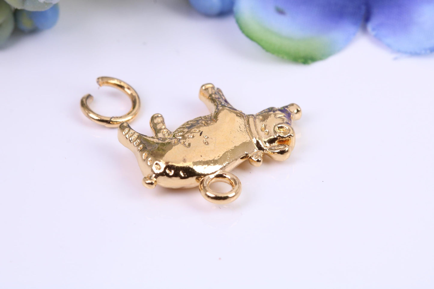 Farm Pig Charm, Made from Solid Yellow Gold, British Hallmarked, Complete with Attachment Link