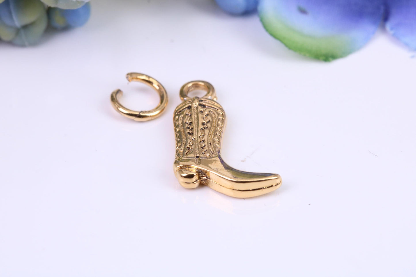 Cowboy Boot Charm, Made from Solid Cast Yellow Gold, British Hallmarked