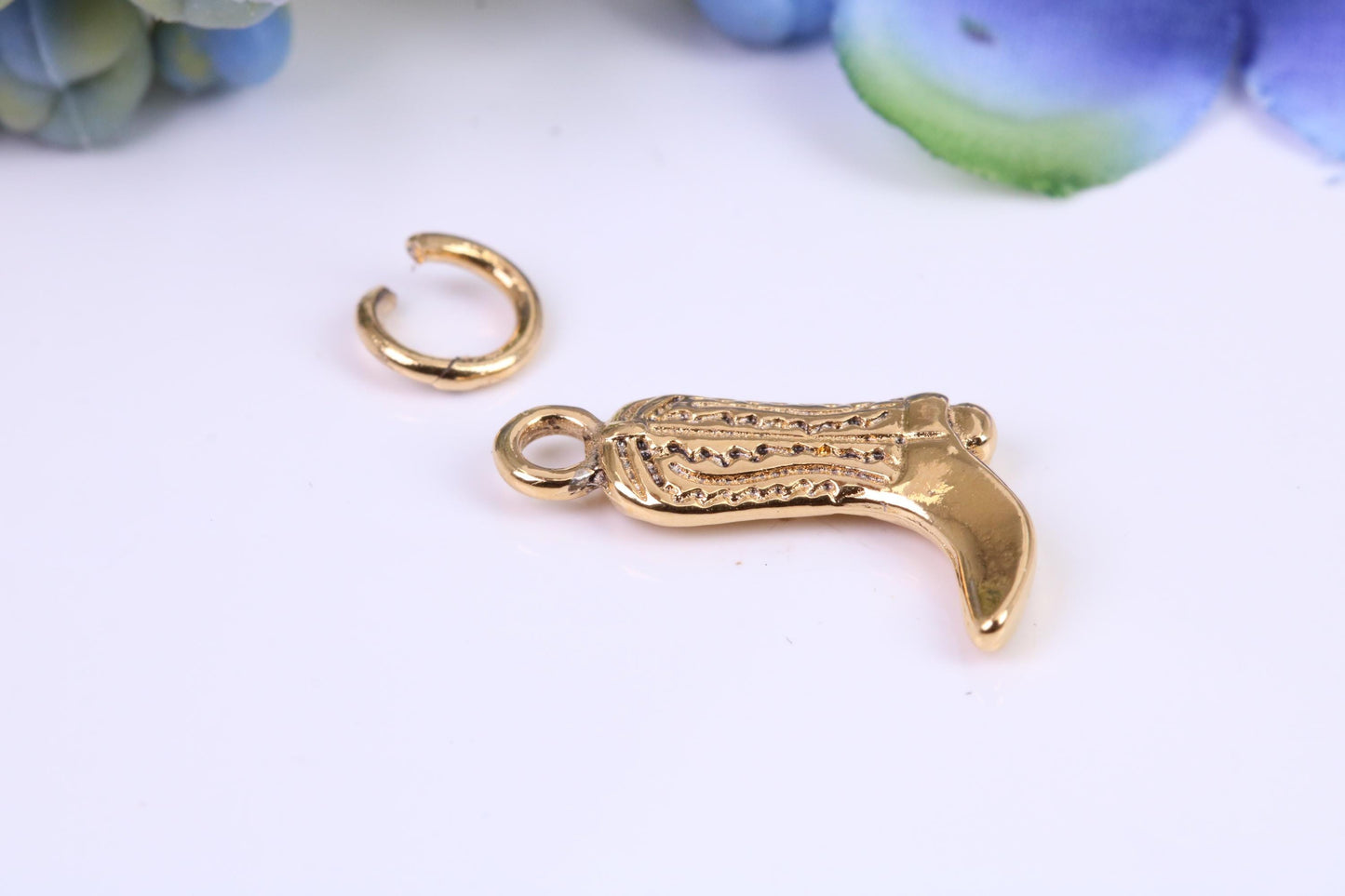 Cowboy Boot Charm, Made from Solid Cast Yellow Gold, British Hallmarked