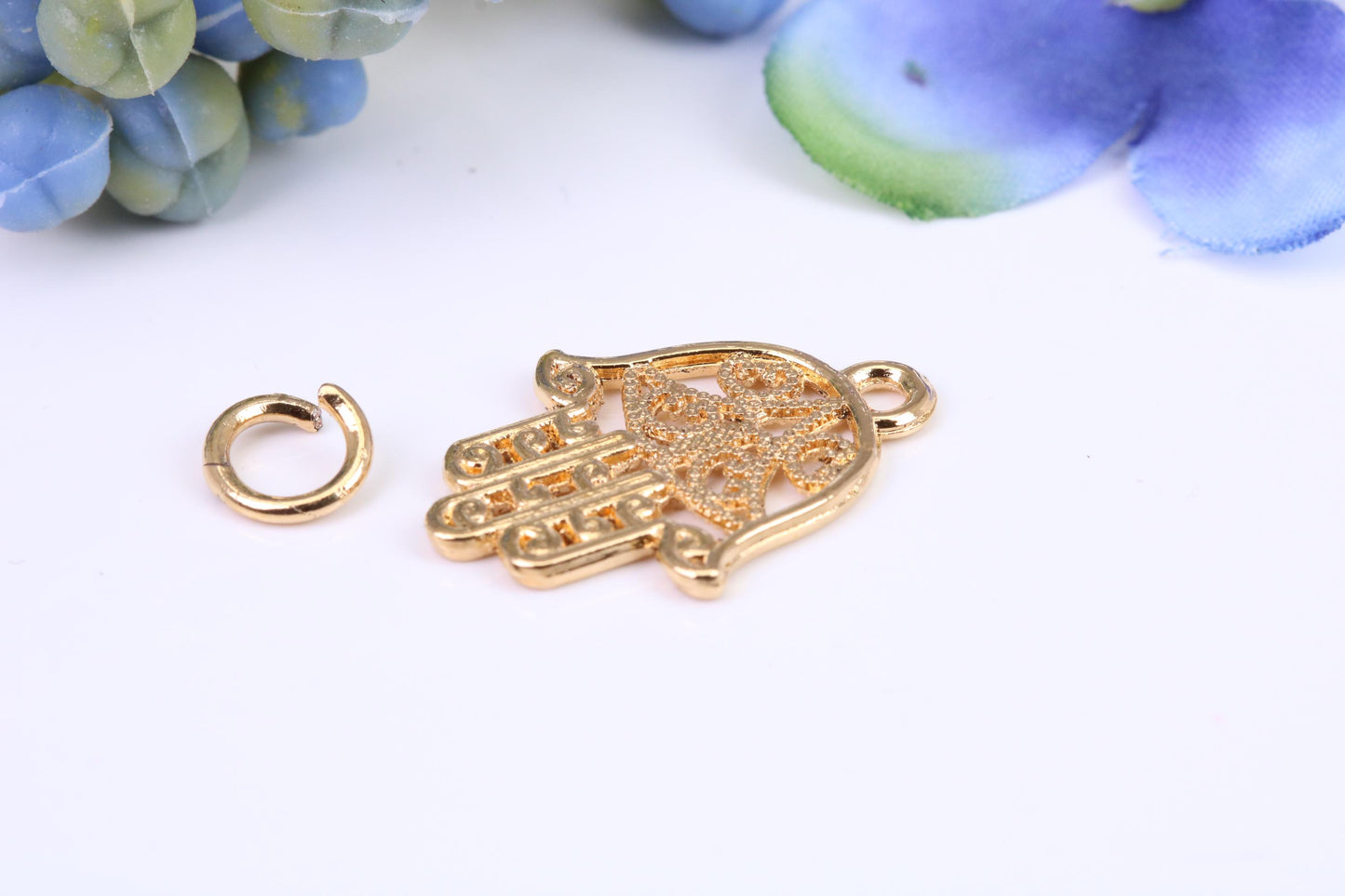 Hamsa Hand Charm, Made from Solid Cast Yellow Gold, British Hallmarked