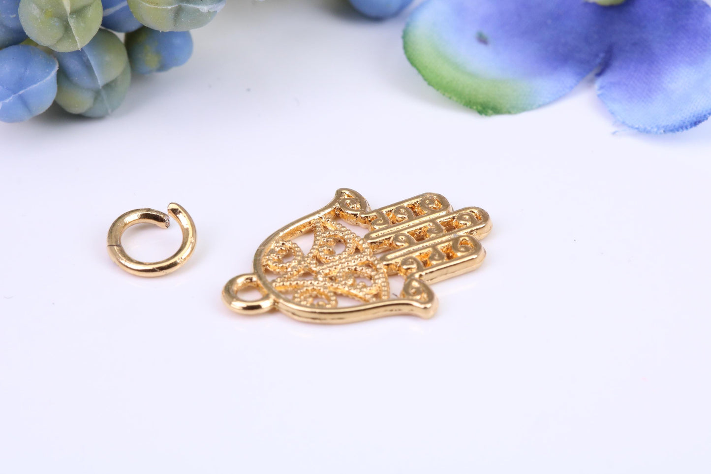 Hamsa Hand Charm, Made from Solid Cast Yellow Gold, British Hallmarked