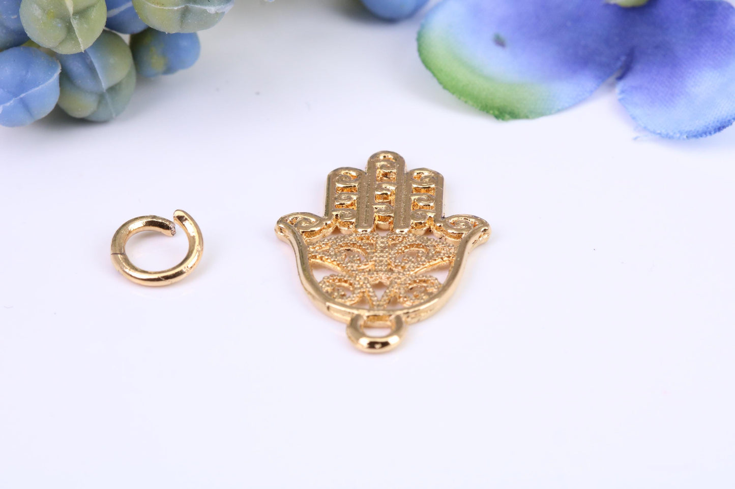 Hamsa Hand Charm, Made from Solid Cast Yellow Gold, British Hallmarked