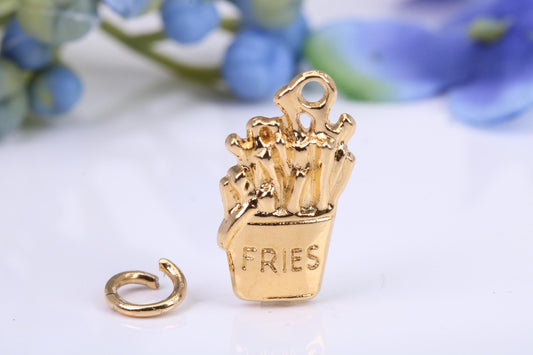 Pack of French Fries Charm, Made from Solid Cast Yellow Gold, British Hallmarked