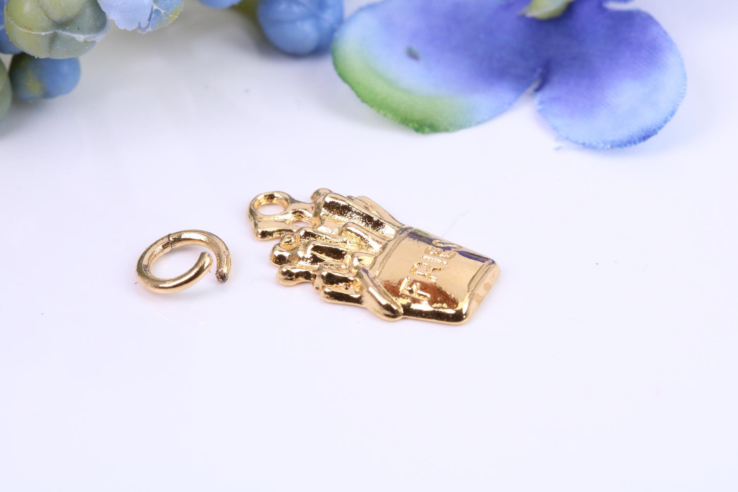 Pack of French Fries Charm, Made from Solid Cast Yellow Gold, British Hallmarked