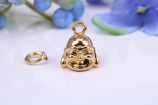 Buddha Charm, Made from Solid Yellow Gold, British Hallmarked, Complete with Attachment Link