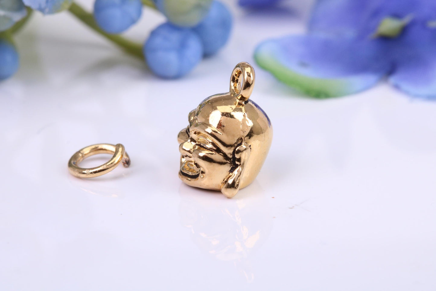 Buddha Charm, Made from Solid Yellow Gold, British Hallmarked, Complete with Attachment Link
