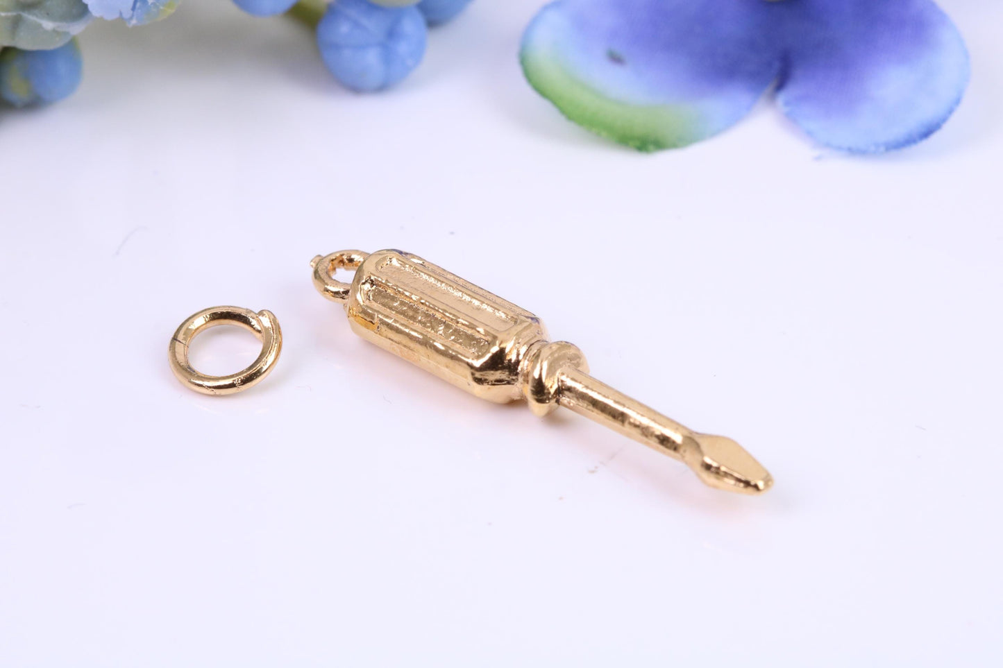Screwdriver Charm, Made from Solid Cast Yellow Gold, British Hallmarked