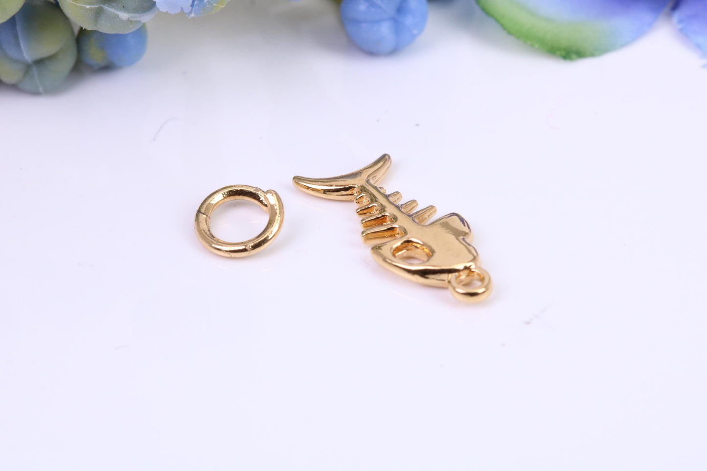 Fishbone Charm, Made from Solid Cast Yellow Gold, British Hallmarked, Complete with Attachment Link