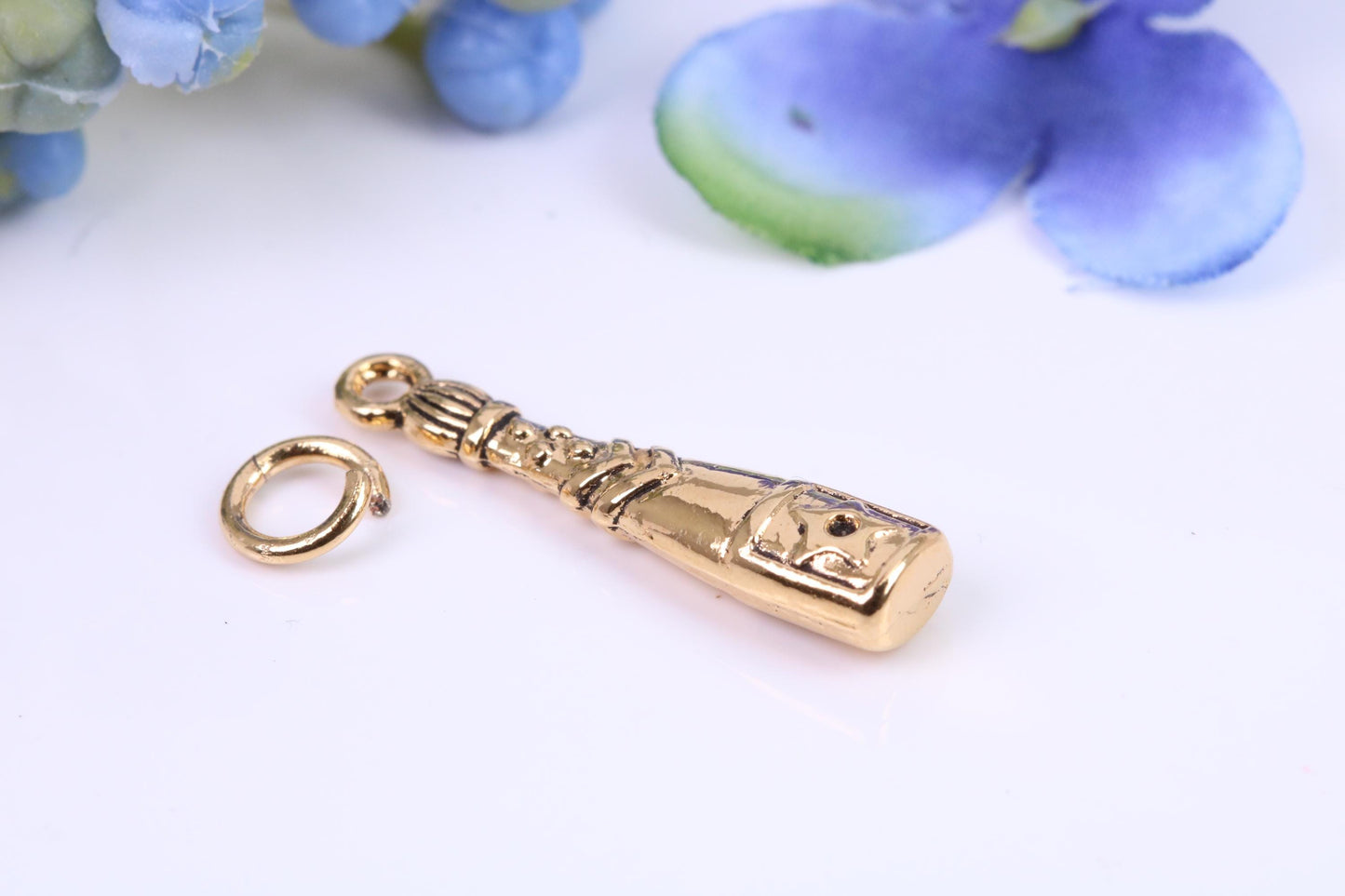 Champagne Bottle Charm, Made from Solid Cast Yellow Gold, British Hallmarked
