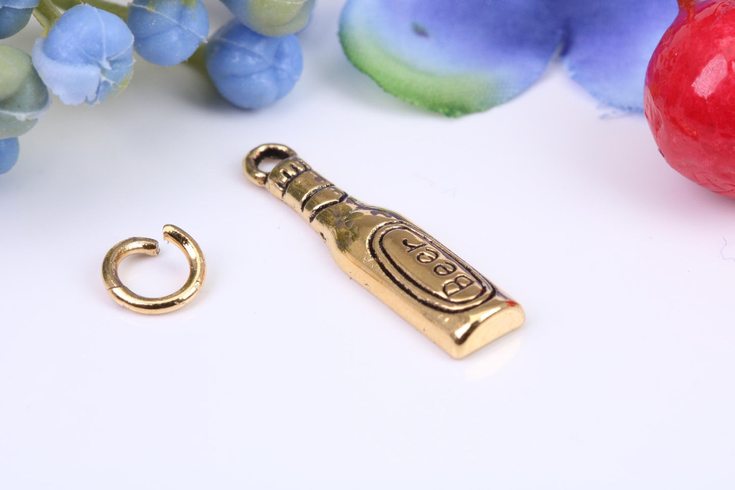 Beer Bottle Charm, Made From Solid Cast Yellow Gold with British Hallmark