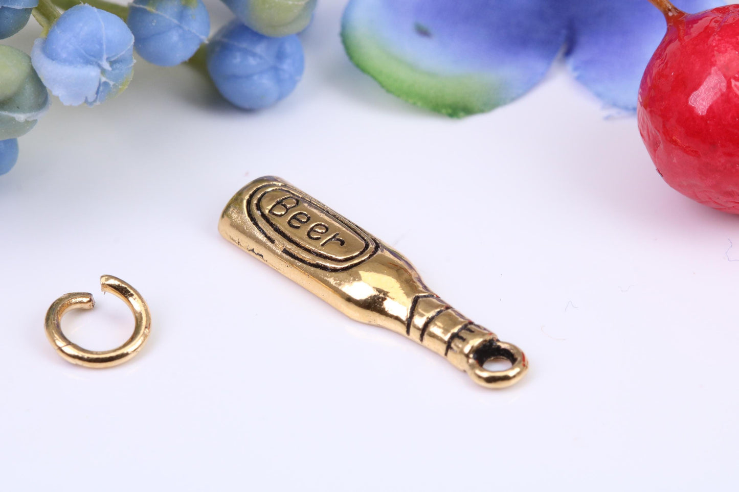 Beer Bottle Charm, Made From Solid Cast Yellow Gold with British Hallmark