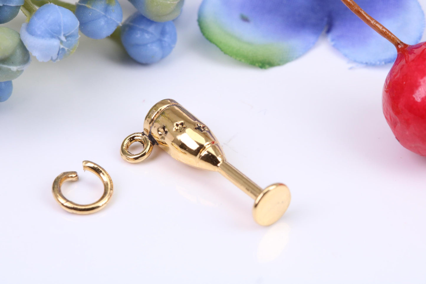 Champagne Flute Charm, Made from Solid Cast Yellow Gold, British Hallmarked