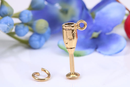 Champagne Flute Charm, Made from Solid Cast Yellow Gold, British Hallmarked