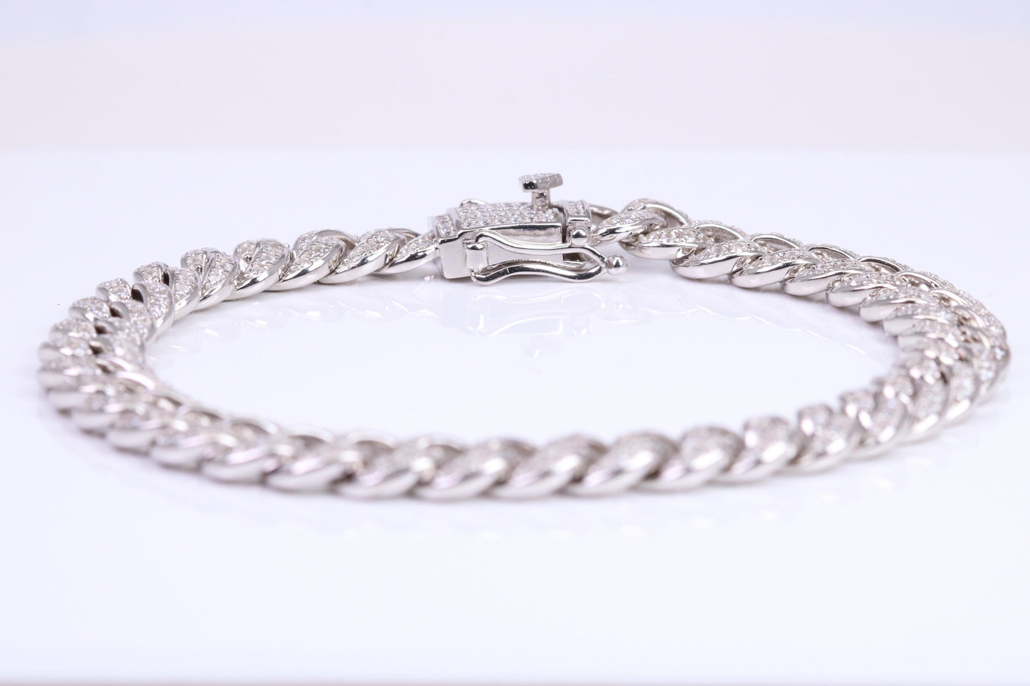 Gents Heavy Cuban Link Bracelet, AAA Graded C Z, Made from solid Sterling Silver, 8.50 Inches Long and 9 mm Wide, British Hallmarked