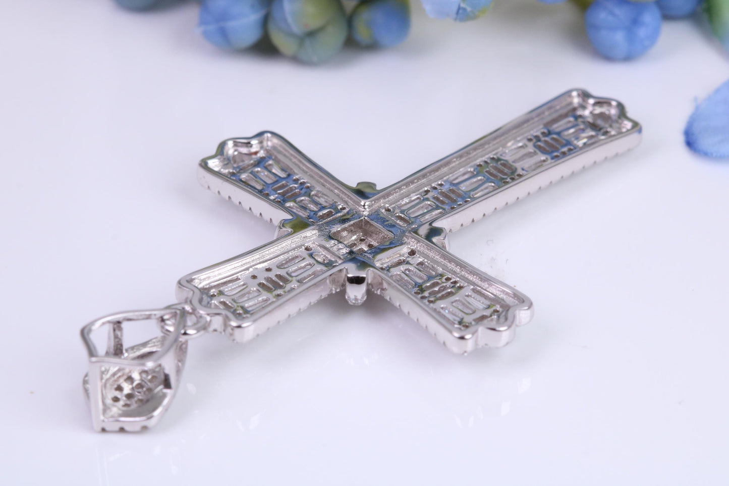 Large 55 mm Long Cubic Zirconia set Cross Necklace, made from solid Sterling Silver
