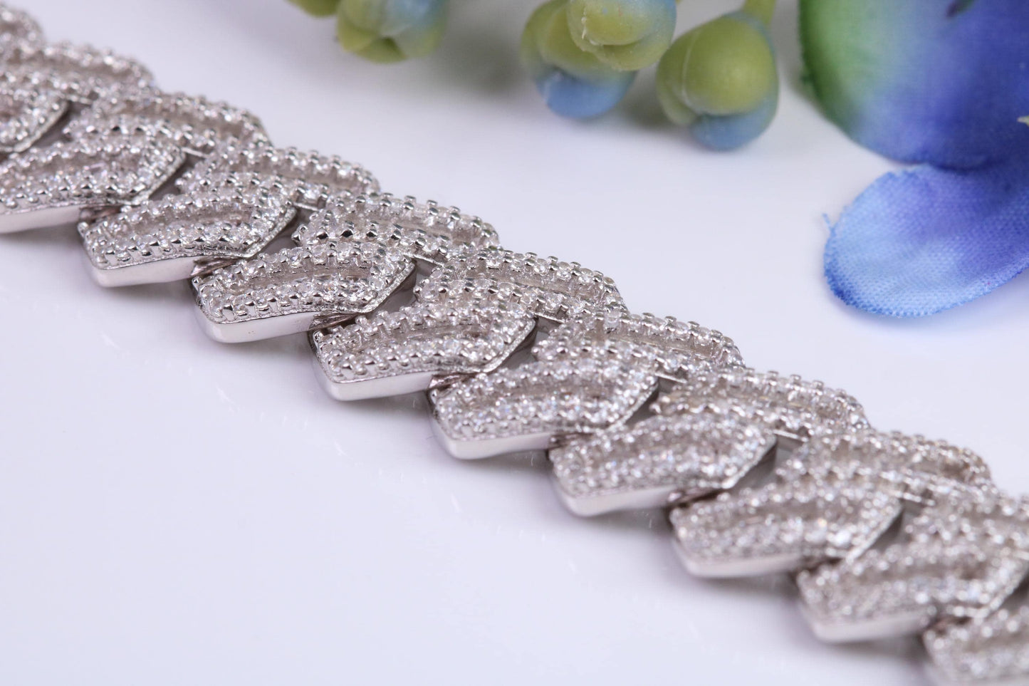 Gents Heavy C Z set Curb Link Bracelet, Made from solid Sterling Silver, 8.50 Inches Long and 13 mm Wide, British Hallmarked