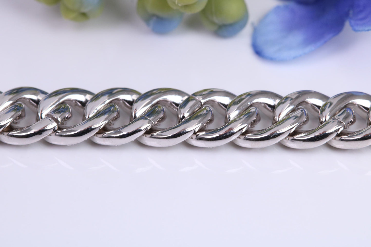 Gents Heavy Cuban Link Bracelet, AAA Graded C Z, Made from solid Sterling Silver, 8.50 Inches Long and 9 mm Wide, British Hallmarked