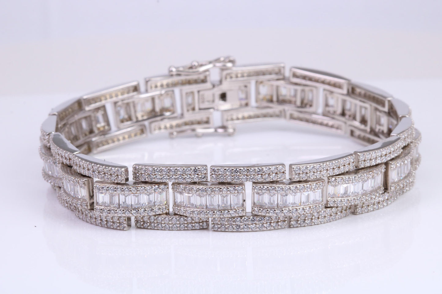 Gents Heavy C Z set Link Bracelet, Made from solid Sterling Silver, 8.50 Inches Long and 12 mm Wide, British Hallmarked
