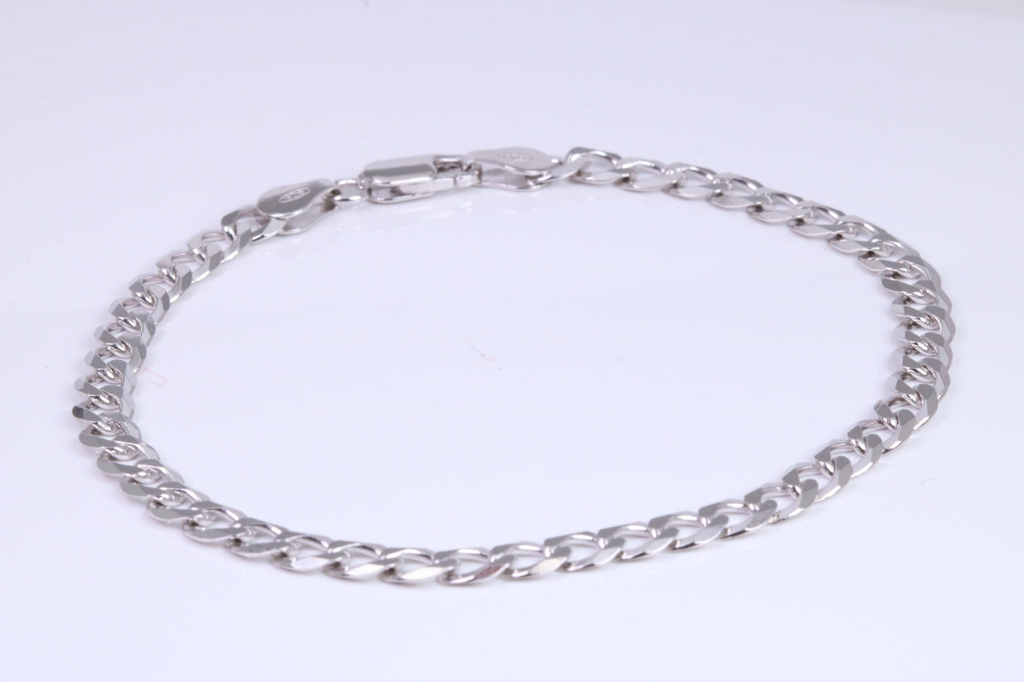 Diamond cut Flat Curb Link Bracelet, made from solid Sterling Silver, 8.50 Inches Long