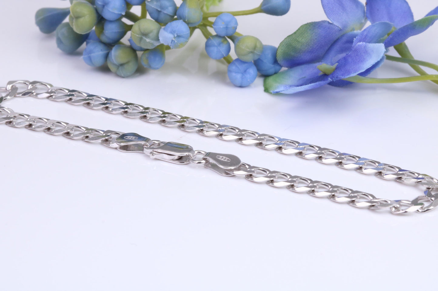 Diamond cut Flat Curb Link Bracelet, made from solid Sterling Silver, 8.50 Inches Long