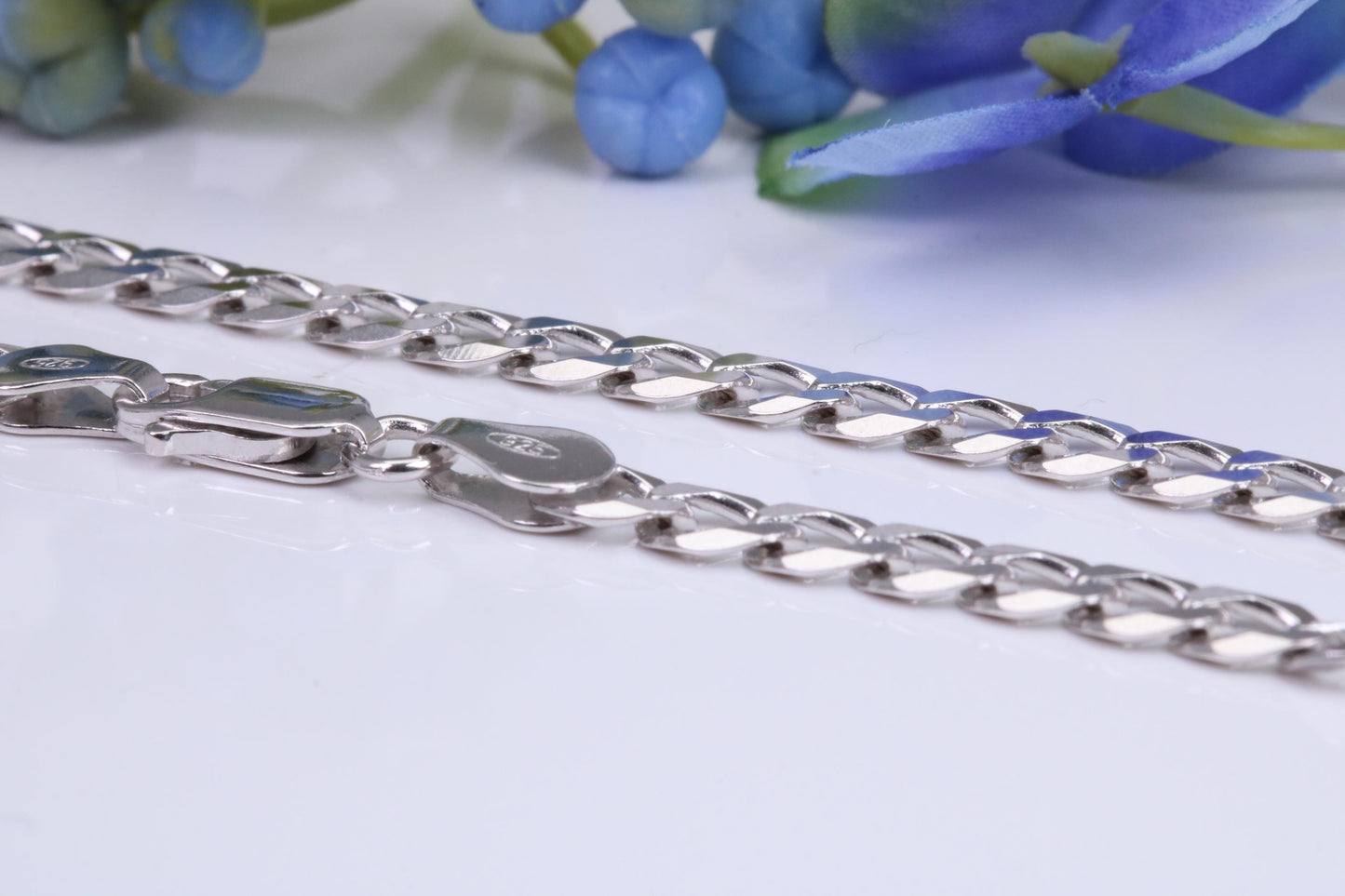 Diamond cut Flat Curb Link Bracelet, made from solid Sterling Silver, 8.50 Inches Long
