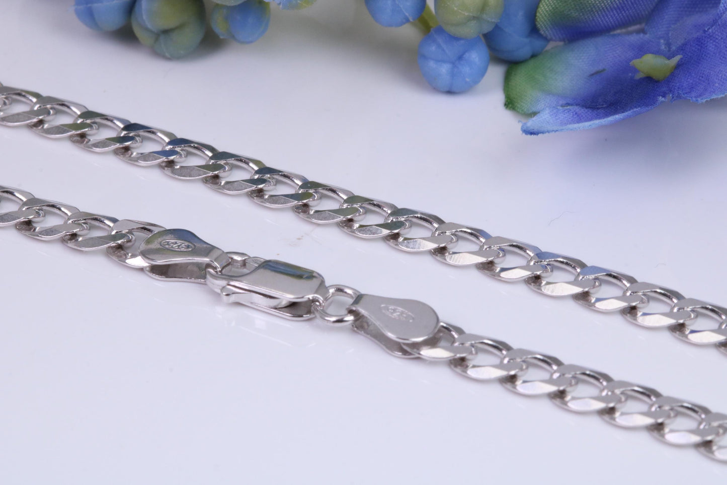 Diamond cut Flat Curb Link Bracelet, made from solid Sterling Silver, 8.50 Inches Long